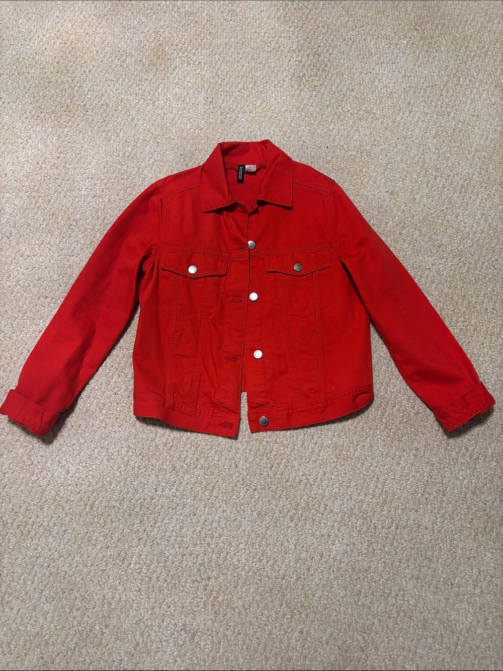 H&M Red Denim Jacket - Classic Button-Front